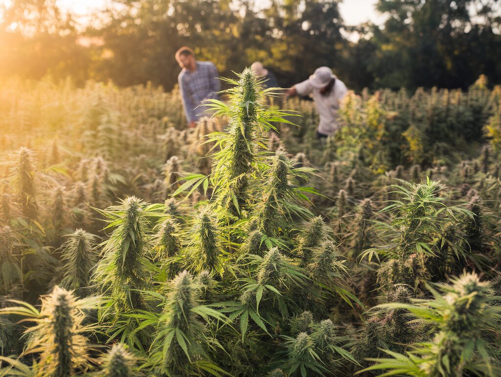 Flacon d'huile de CBD avec des feuilles de chanvre