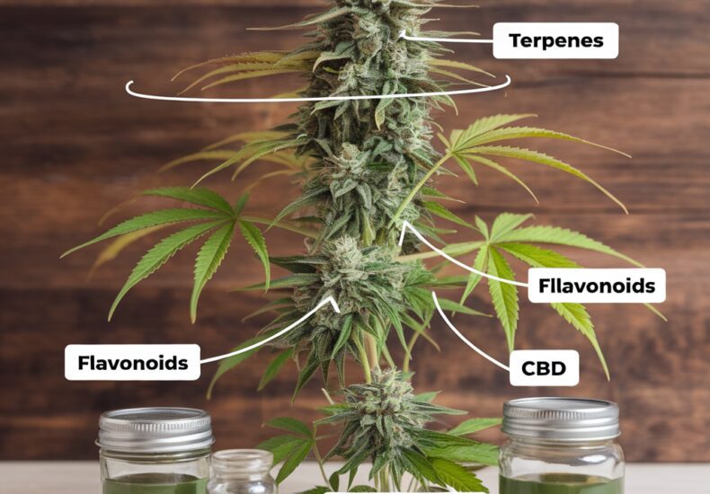 Feuilles de cannabis avec extrait d'huile de CBD