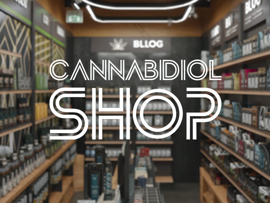 Intérieur d'une boutique spécialisée dans le cannabidiol avec des produits à base de CBD