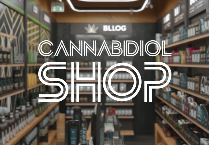 Intérieur d'une boutique spécialisée dans le cannabidiol avec des produits à base de CBD