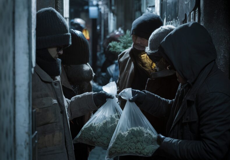 Feuilles de cannabis sur fond de carte de France