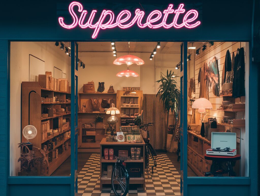 Vitrine d'un magasin de cannabis avec des produits exposés