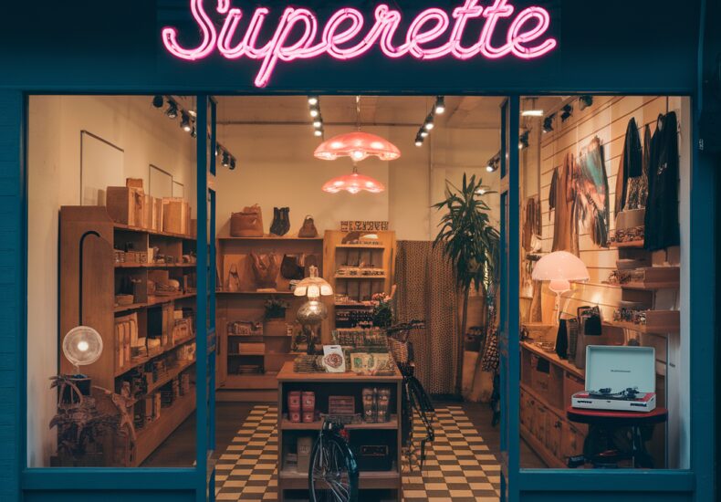 Vitrine d'un magasin de cannabis avec des produits exposés