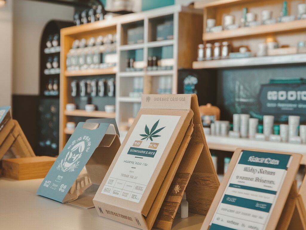 Devanture d'un magasin de cannabis avec une enseigne lumineuse