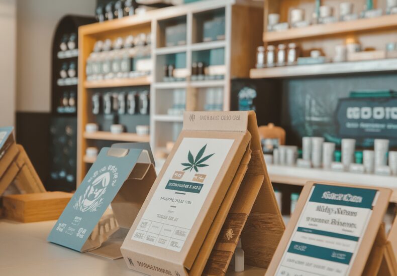 Devanture d'un magasin de cannabis avec une enseigne lumineuse