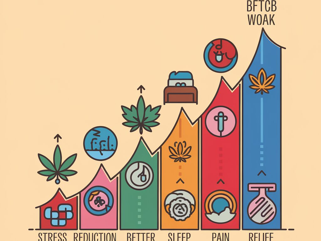 Flacon d'huile de CBD avec des gouttes et des feuilles de cannabis