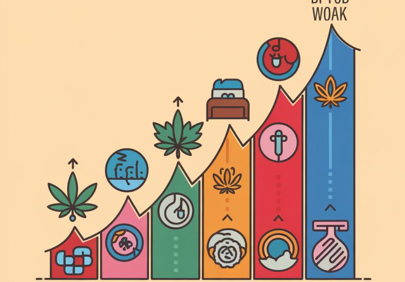 Flacon d'huile de CBD avec des gouttes et des feuilles de cannabis