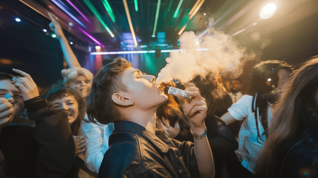 Personne utilisant des poppers CBD en soirée