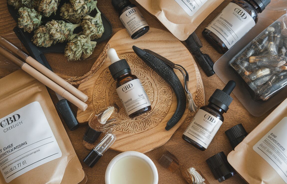 Flacon d'huile de CBD avec des feuilles de chanvre