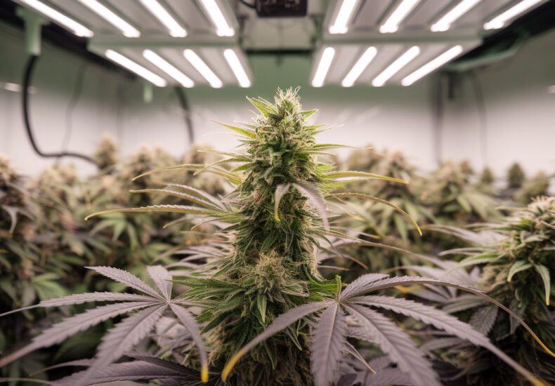 Flacon d'huile de CBD avec des feuilles de chanvre