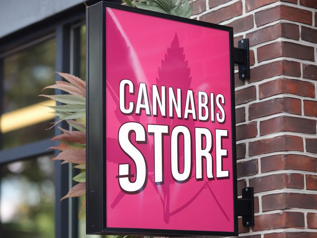 Devanture d'une boutique Canibus avec une large sélection de produits