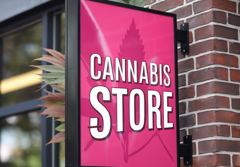 Devanture d'une boutique Canibus avec une large sélection de produits