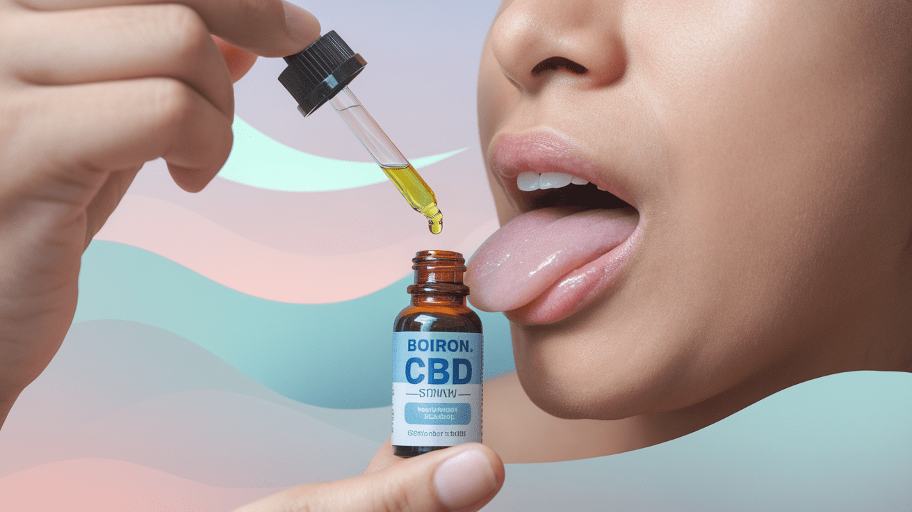 Flacon de gouttes de CBD Boiron sur fond blanc