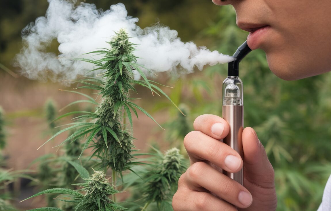 Flacon d'huile de CBD puissant avec des feuilles de chanvre