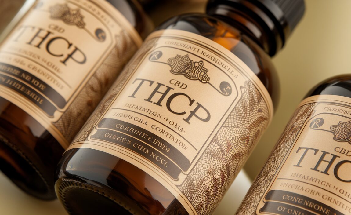 Flacon d'huile de CBD THCP avec des feuilles de chanvre