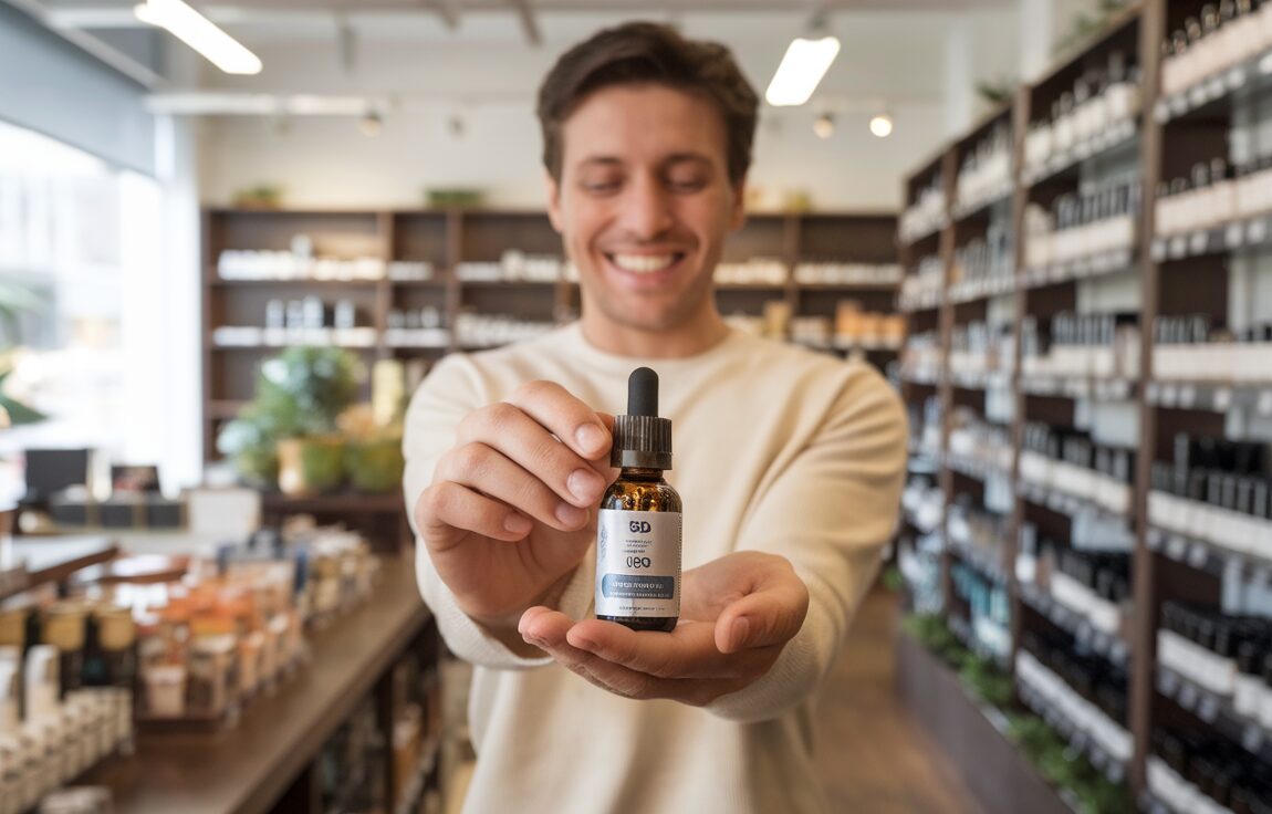 Devanture d'un magasin de CBD avec divers produits à base de cannabidiol