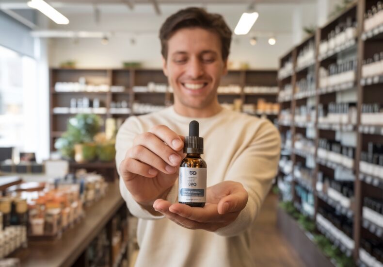 Devanture d'un magasin de CBD avec divers produits à base de cannabidiol