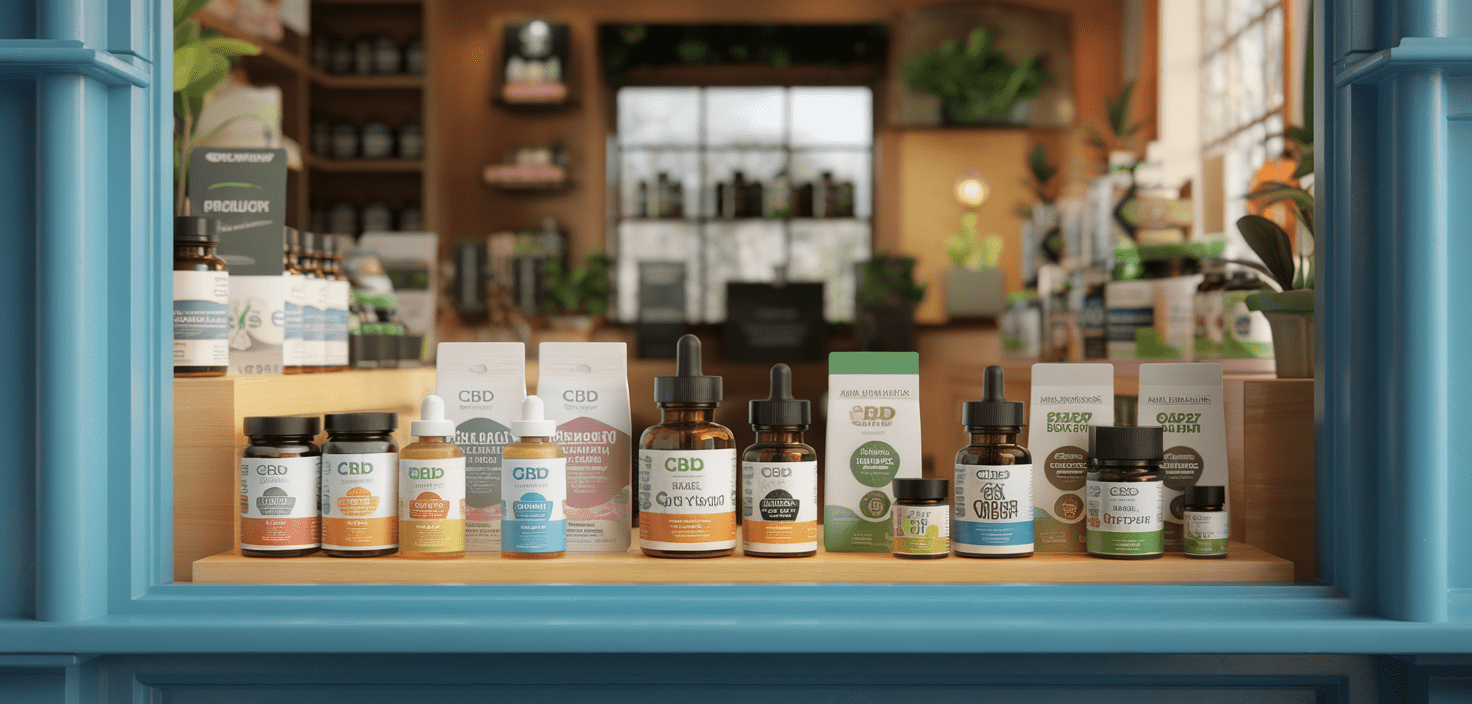 CBD Shop intérieur avec produits en rayon
